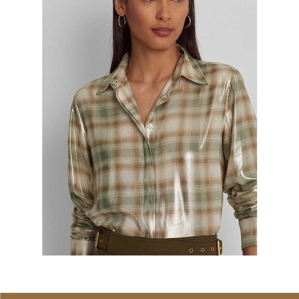 Ralph Lauren Women’s Shadow Plaid Metallic Georgette Button-Down Shirt